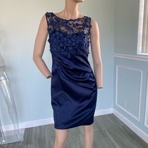 Handmade Navy sleeveless dress with 3D flower